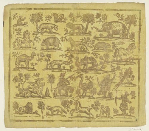 Blad met dieren en stereotiepe indianen in vijf rijen by anonymous