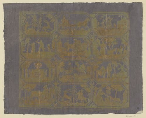 Blad met twaalf diverse scènes in vier rijen van drie by anonymous