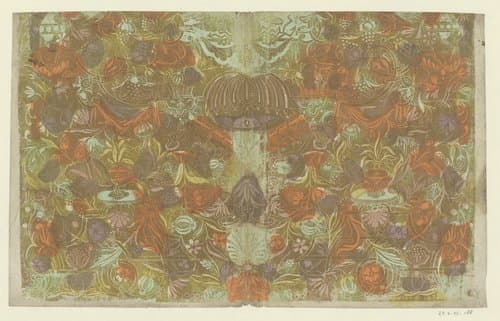 Blad met Lodewijk XIV-ornamenten van bloemen en vruchten by anonymous