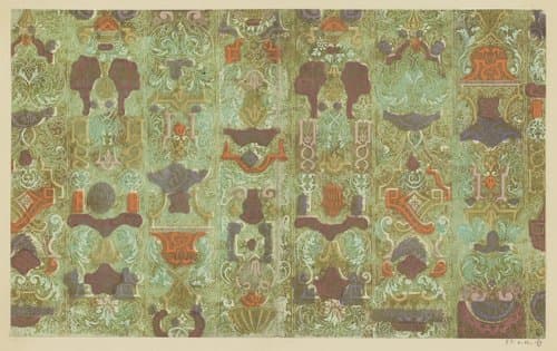 Blad met banen met ranken met ornamenten met bloemen en vruchten by Georg Christoph Stoy