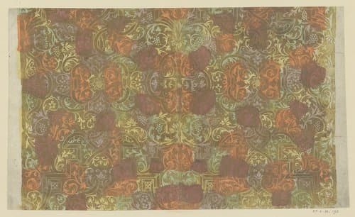Blad met Lodewijk XIV-ornament, bandwerk, ranken met vruchten