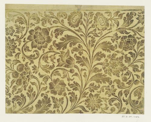 Blad met gestileerde bloemen en bladeren by anonymous