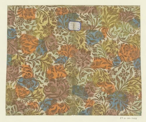 Blad met ranken met bloemen en vruchten by anonymous