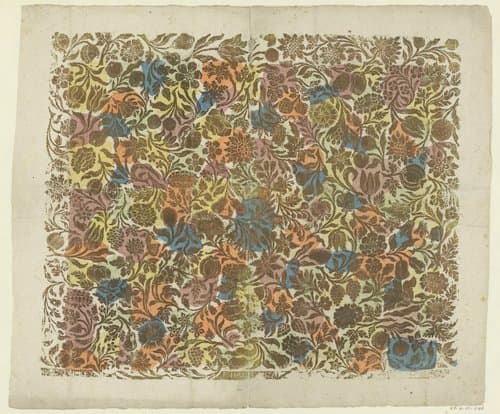 Blad met ranken met bloemen en vruchten