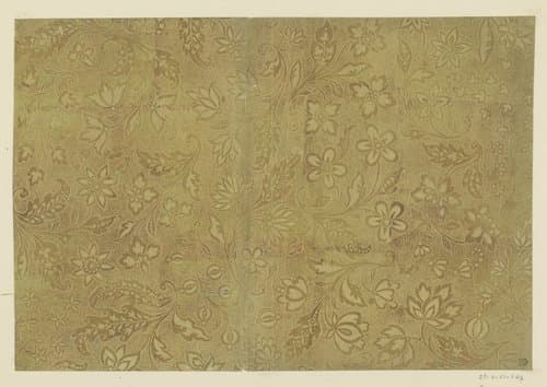 Blad met ranken met bloemen en vruchten met puntenfond by Georg Reimund