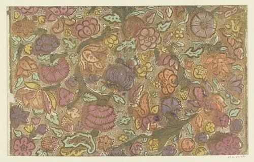 Blad met bloemen en vruchten met puntenfond by anonymous