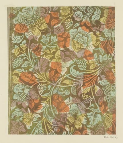 Blad met bloemen en druiven by anonymous
