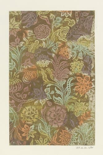 Blad met ranken met bloemen by anonymous