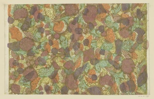Blad met ranken met bloemen en vruchten by anonymous