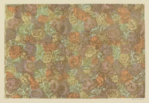Blad met ranken met bloemen en vruchten by anonymous