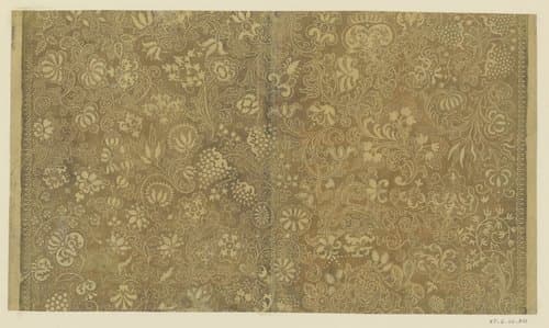 Blad met ranken met bloemen en vruchten en sierkader