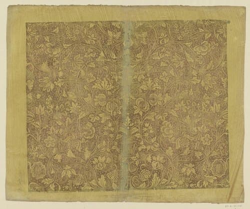 Blad met ranken met bloemen en vruchten by anonymous