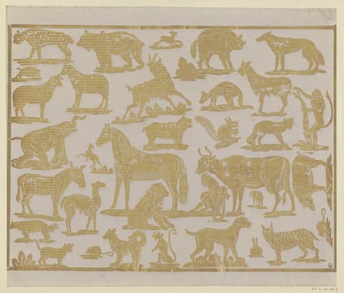 Blad met verschillende dieren by Dessauerschen Buntpapierfabrik