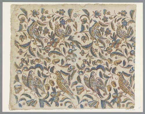 Blad met vier verschillende vogels die zitten op takjes met bloemen by anonymous