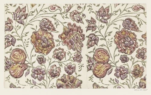 Blad met rank met bloemen en vruchten by anonymous