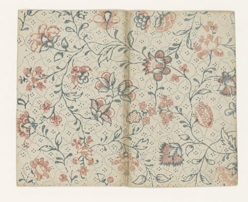 Blad met ranken met bloemen en ruitvormig puntenfond by anonymous