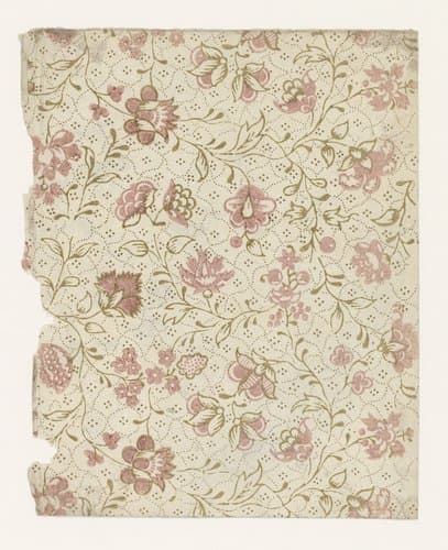 Blad met ranken met bloemen op ruitvormig puntenfond by anonymous