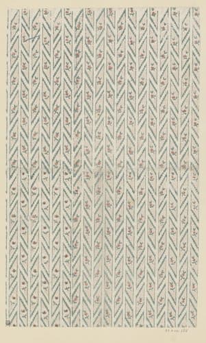 Blad met banenpatroon van vruchtje in puntenfond en kartelmotief by anonymous
