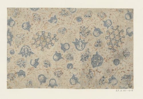 Blad met strooipatroon van ranken met bloemen en druiventrossen by anonymous