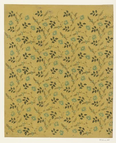 Blad met regelmatig over het blad slingerende ranken met bloemen by anonymous