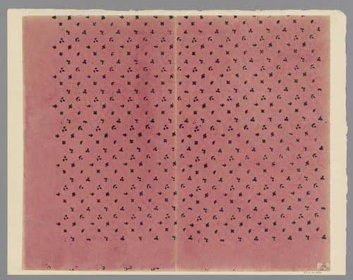 Blad met strooipatroon van vier motieven omgeven door lijn van punten by anonymous