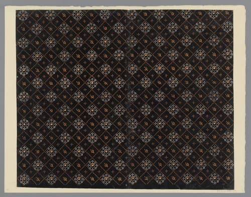 Blad met ruitenpatroon met verschillende motieven als veldvulling by anonymous