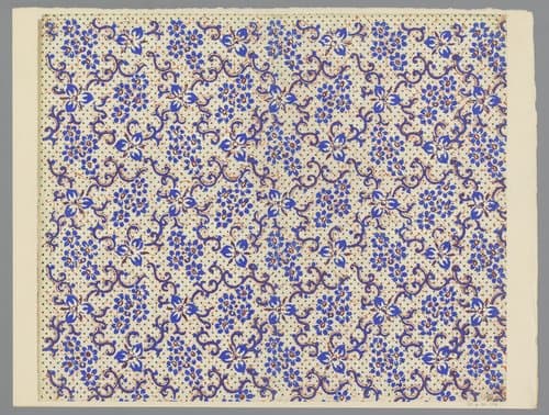 Blad met strooipatroon van bloemen en gestileerde ranken en met puntenfond by anonymous