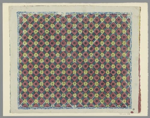 Blad met ruitenpatroon met stippen en overhoekse rozetten by anonymous