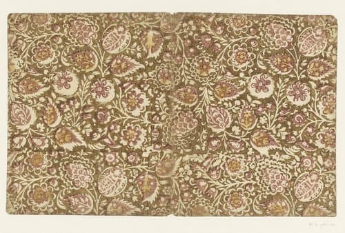 Blad met ranken met bloemen en vruchten by anonymous