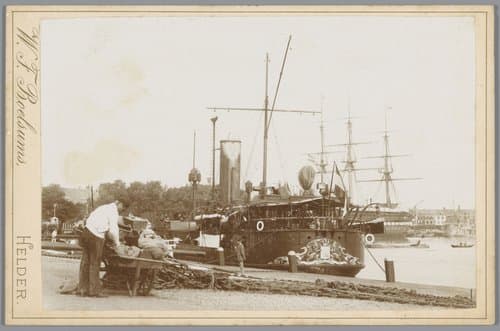 Pantserschip Hr. Ms. Stier in de haven van Den Helder by Willem Frederik Boelsums