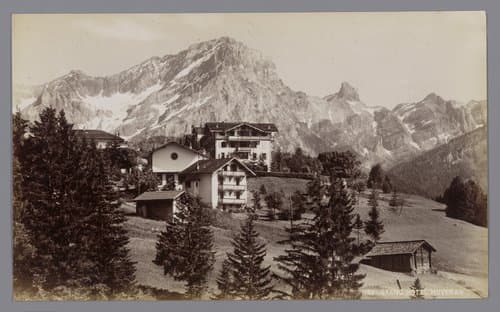Gezicht op Grand Hotel Muveran aan de voet van de Muveran in Zwitserland by anonymous