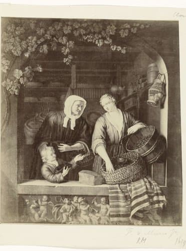 Fotoreproductie van het schilderij De kruidenierster door Frans van Mieris II by anonymous