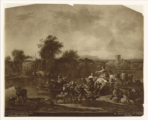 Reproductie van het schilderij 'Het ponteveer' door Nicolaas Berchem by anonymous
