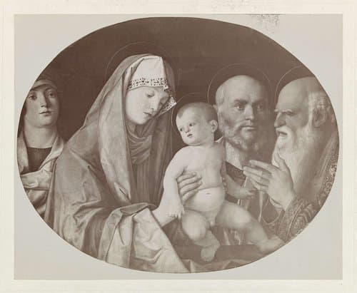Fotoreproductie van een schilderij voorstellende Christus, Maria, twee koningen en herder by Josef Löwy