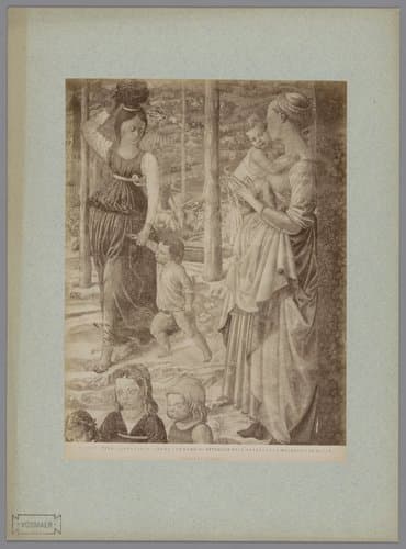 Fotoreproductie van een detail van het fresco De vervloeking van Cham naar Benozzo Gozzoli in het Camposanto te Pisa, Italië