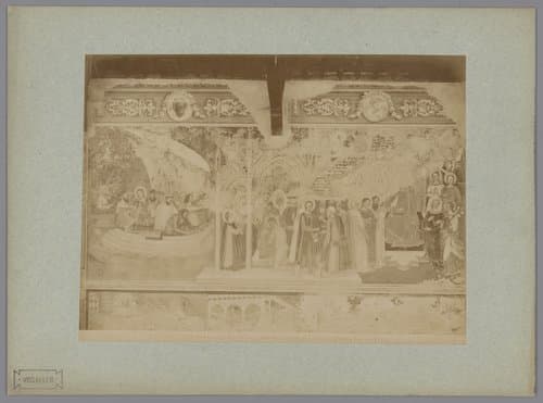 Fotoreproductie van het fresco Renier van Pisa neemt het kluizenaarskleed aan naar Andrea da Firenze in het Camposanto te Pisa, Italië by Fratelli Alinari