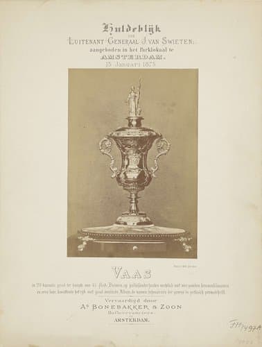 Huldeblijk den Luitenant Generaal J. van Swieten: aangeboden in het Parklokaal te Amsterdam. 13 Januari 1875