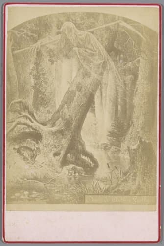 Fotoreproductie van de tekening Puszcza z cyklu Lithuania door Arthur Grottger uit de serie Litouwen, voorstellende een boslandschap met de dood met een zeis by anonymous