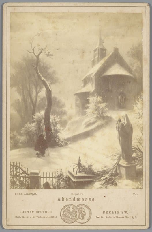 Fotoreproductie van het schilderij Abendmesse door Carl Arnold by Gustav Schauer