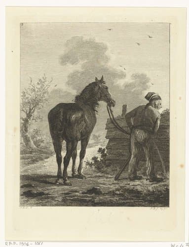 Pissende man met paard by Joannes Bemme