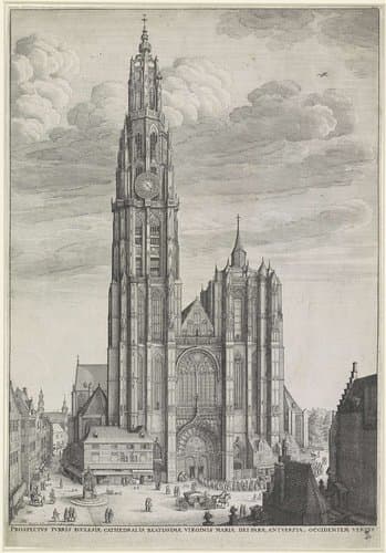 Westgevel van de Onze-Lieve-Vrouwe-Kathedraal te Antwerpen by Wenceslaus Hollar