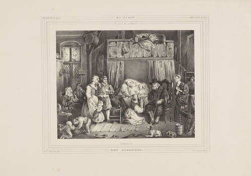 Sterfbed met treurende getuigen by Wilhelmus Cornelis Chimaer van Oudendorp