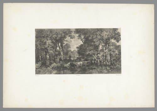 Koeien bij een waterplas in een bos by Adolphe Mouilleron