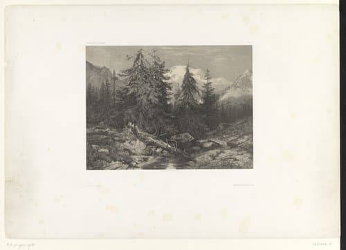 Berglandschap met naaldbomen by Alexandre Calame