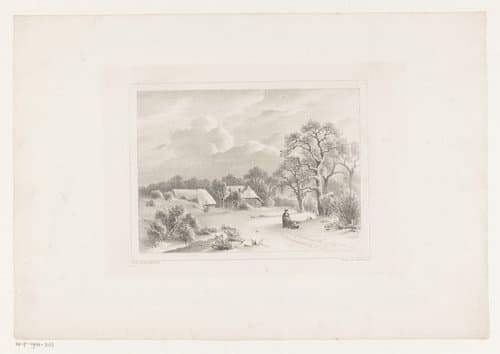 Winterlandschap met vrouw met slede by Arie Ketting de Koningh