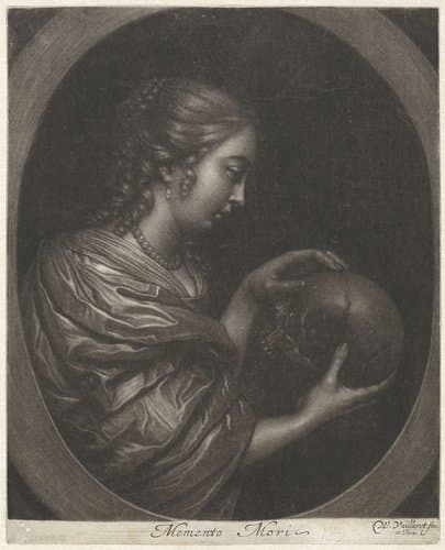 Jonge vrouw met een schedel by Wallerant Vaillant