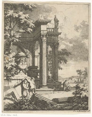 Landschap met ruïnes van klassieke gebouwen by Pieter van den Berge