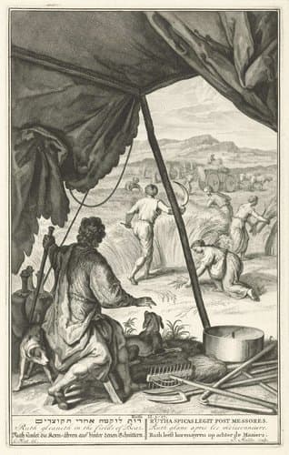 Ruth verzamelt aren op de akker van Boaz by Joseph Mulder