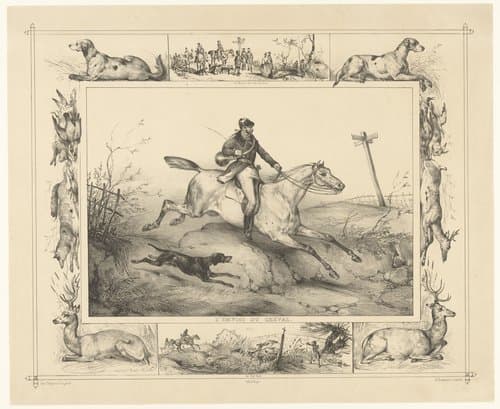 Jachtpaard met ruiter in galop by Victor Adam