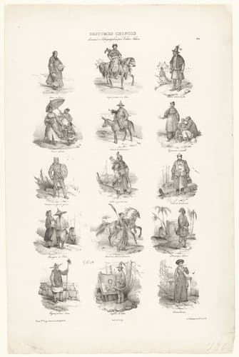 Vijftien voorstellingen van Chinezen in lokale kostuums by Victor Adam